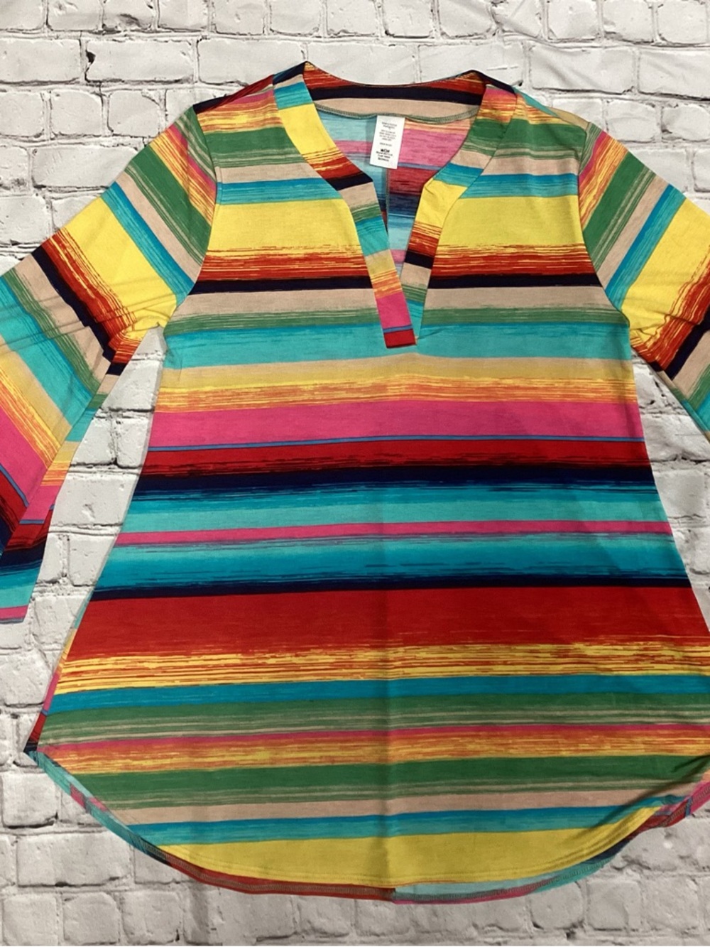 Vibrant Multi-Stripe Tunic Top - Bright Rainbow Colors